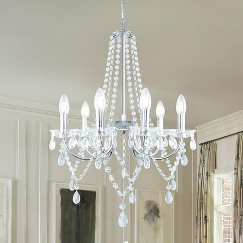 KMaiPem Cristallo Lampadario Camera da Letto Classico, 6 Luci Francese Country Cromato Lampadario a Sospensione Vintage, Rustico Chic Moderni Lampadari da Fattoria per Soggiorno Cucina Sala da Pranzo