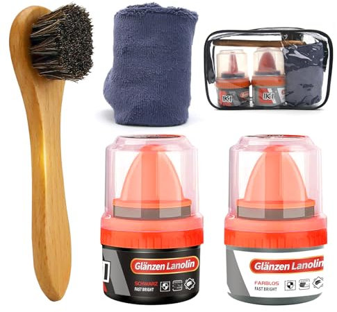IKI Schuhputzsets, Schuhpflegeset mit Pferdehaar Schuhbürsten & Lanolin Schuhcreme Set, Lederpflege Set zum Reinigen und Polieren von Schuhen, Taschen und Autoinnenräumen