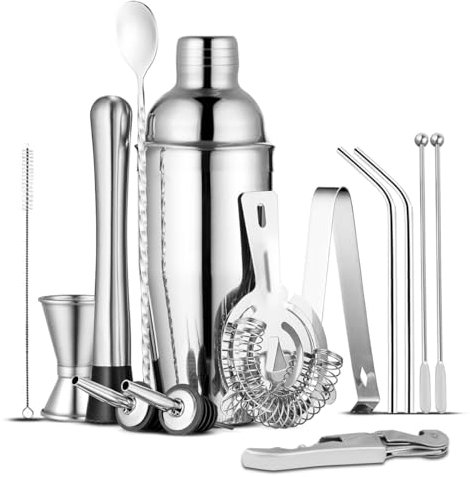 feyiubmen Set professionale di 14 shaker da cocktail in acciaio inox, 750 ml, ideale per cocktail e bevande