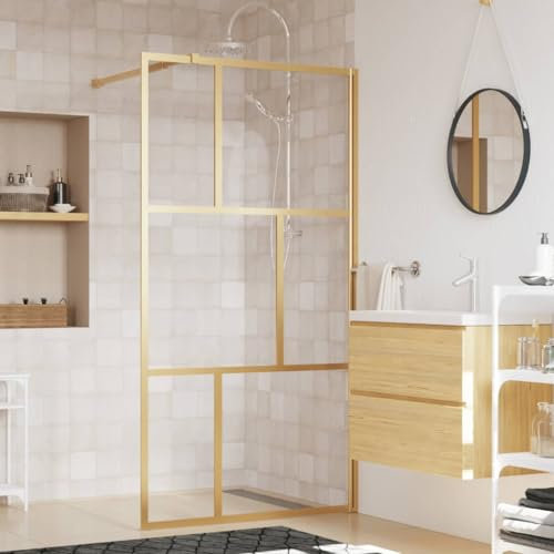 Juroupi Mampara Puerta Ducha Vidrio Transparente ESG Dorado 100x195 cm Mampara Ducha Plegable