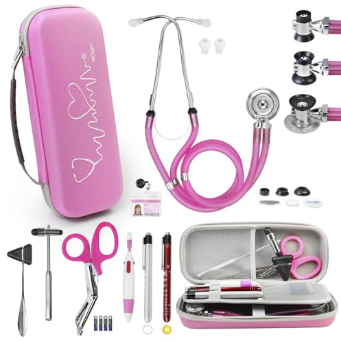 Scian 13 Pcs Stethoscope Case Kits, Supplies Inclued, Perfect Nurse Gift Stethoscope Holder for Nurse Medical Student, Pink Portable First Aid Kit Bag with Medical Scissor, Nurse Accessories for Work