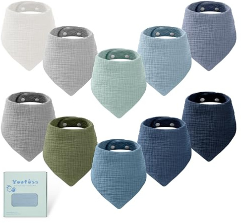 Yoofoss Baby Bibs 10 Pack Dribble Bandana Bibs 100% Cotton for Boys Drool Bib for Teething Soft and Absorbent with Adjustable Snaps