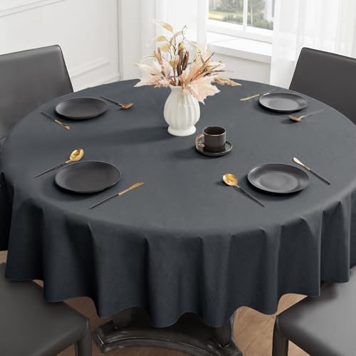 Romanstile Small Oilcloth Tablecloth Round 80 cm Dark Grey Sold by the Metre Outdoor Round Tablecloth PVC Tablecloth Washable Waterproof Weatherproof Stain Protection for Garden Table, Garden,