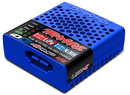 Traxxas Chargeur de Batterie USB-C, Chargeur d'équilibre Multi-Chimie 40 W, Bleu