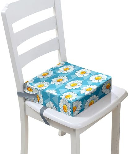 Chickwin Sitzerhöhung Stühl Kind ab 4-12 Jahre, Sitzerhöhung Stühle Kind für den Tisch Waschbar Rutschfester Sitzkissen Stuhlerhöhung mit 2 Sicherheits Schnalle (Gänseblümchen 7,40 * 40 * 10cm)