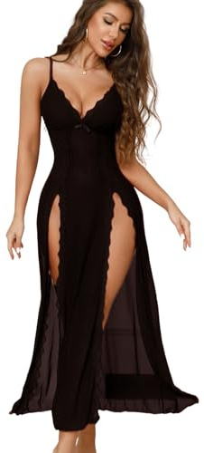 Tomkids Lingerie sexy pour femmes Ensemble de sous-vêtements sexy en dentelle Lingerie Babydoll Sous-vêtements Corsage Chemise de nuit longue Vêtements de nuit Nuisette, Noir , S
