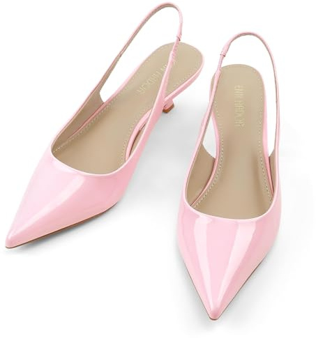JENN ARDOR Slingback Heels for Women Low Heels Dress Shoes Kitten Pumps Dressy Heeled Sandals Wide Width Fashion Casual Shoes, Baby Pink, 5 UK