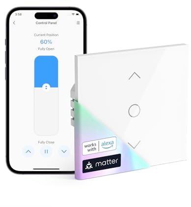 meross Matter Interrupteur Connecté Volet Roulant, Interrupteur Volet Roulant WiFi - Bouton Domotique Compatible avec Apple HomeKit, Alexa, Google Home et Home Assistant (FIL NEUTRE REQUIS)