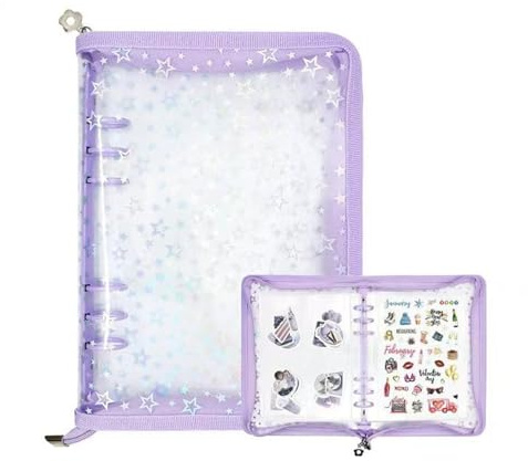 Reusable Sticker Storage Book, A5 Size Sticker Collecting Album with 40 Sheets Release Paper, Blank Sticker Organizer, Portable Sticker Keeper Holder for Planner and Scrapbook (Purple)