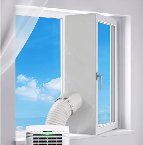Oziral Sellador de Ventanas para Climatizadores Móviles, Junta Universal para Ventanas con Cordón de Tracción y Bridas para Ventanas Correderas, 400 CM, Manguito Recubierto de Plata