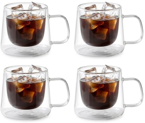 4-pack dubbelväggiga kaffeglas 350ml, latte macchiato-glas, cappuccinokoppar, teglas med handtag, borosilikatglas kaffekoppar glas för cappuccino, te, is, mjölk, öl