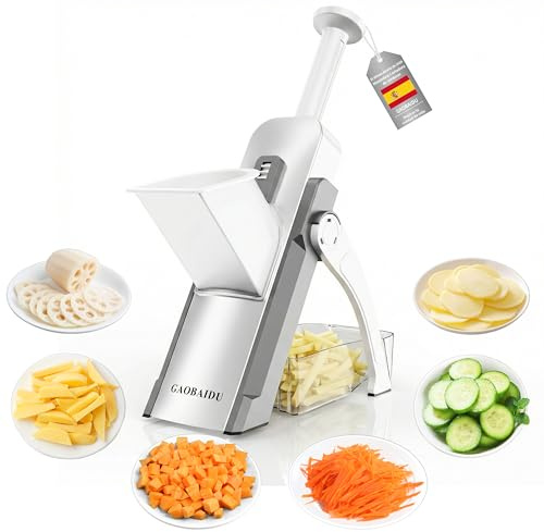 Cortador de mandolina seguro para cocina, cortador de papas ajustable,cortador de papas fritas,Lâminas de aço construídas, Utensílio de corte de cozinha para batata (gris medio)