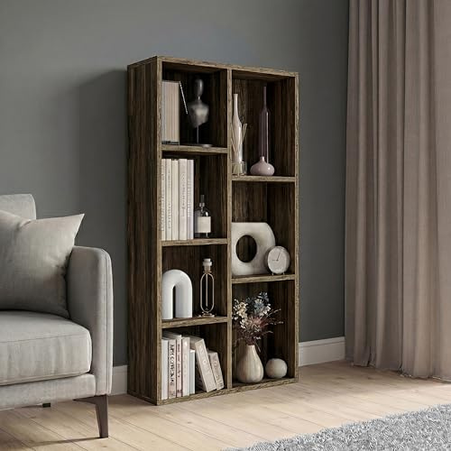 Vida Designs 7 Cube Storage Unit, Dark Wood, Wooden Shelving Display Storage Unit Office Living Room Furniture
