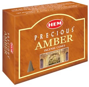 HEM Precious Amber Incense Cones – Pack of 12 Boxes – Soothing, Warm Resinous Aroma for Meditation, Relaxation & Home Fragrance – Made in India