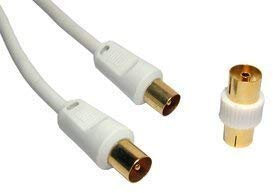 5m White Coaxial TV Aerial Cable Gold Plated Coax Male to Male Extension Antenna Digital Fly lead with RF Plug Adapter Connector Coupler TV AV Lead For FreeView Sky box Satellite