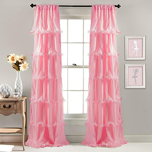 Lush Decor Nerina Light Filtering Window Panel Single 54 W x 84 L Pink - Ruffle Curtains for Bedroom - Pink Curtains for Living Room - Coquette Decor