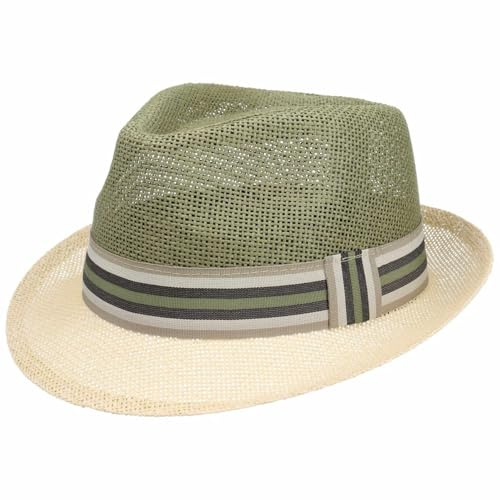 Lipodo Twotone Trilby Strohhut Farbverlauf Ripsband Damen Herren Frühling Sommer Natur-grün S (54-55 cm)