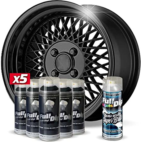 AutoFullCar - Pack Llantas - 5 Sprays Vinilo Líquido Full Dip Negro Metalizado con Acabado Brillo