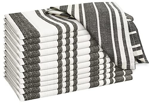 RUVANTI Cloth Napkins Set of 12 Cotton 100%, 20x20 Inches Napkins Cloth Washable, Soft, Absorbent. Cotton Napkins for Parties, Christmas, Thanksgiving, Weddings, Dinner Napkins Cloth - Grey Stripes