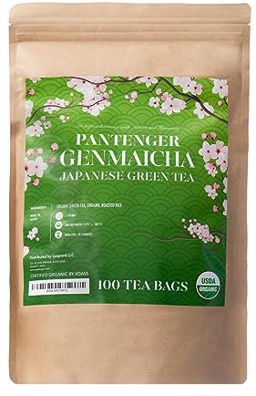 Organic Japanese Genmaicha | 100 Tea Bags | Organic Japanese Green Tea + Roasted Brown Rice | by Pantenger.