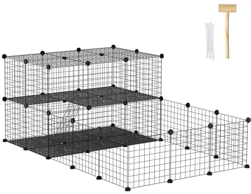 PawHut Enclos pour Petits Animaux Parc pour Chiot clôture pour Animaux domestiques modulable DIY 47 Panneaux Noir