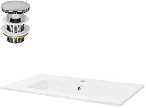 ML-Design Waschbecken Keramik Weiß 81x16,5x46 cm inkl. Ablaufgarnitur mit Überlauf Einbauwaschbecken Aufsatzwaschbecken Einbauwaschtisch Waschschale Waschplatz Handwaschbecken für Badezimmer/Gäste-WC