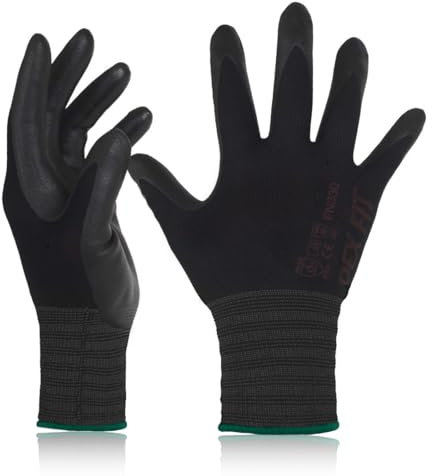 DEX FIT Gants de travail FN330, Adaptation 3D Confortable et Extensible, Agrippants, Revêtement en Mousse de Nitrile Durable, Smart Touch, Fins et Légers, Lavables; 1 Paire (FN330 Black, M)