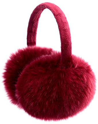 FSTEOE Winter Ear Muffs Women Warm Earmuff Girls Ear Warmers Soft Plush Outdoor Adjustable Ear Cover (Red)