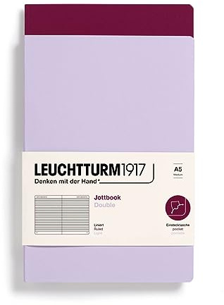LEUCHTTURM1917 368176 Jottbook (A5), 59 nummerierte Seiten, Liniert, Lilac und Port Red, im Doppelpack