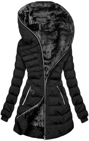 ORANDESIGNE Cappotti Pelliccia Donna Cappotto Cappuccio Giacca Calda Giubbotto Trapuntato Cappotto Elegante Giacca Invernale Cappotti Lunghi con Tasca D Nero L