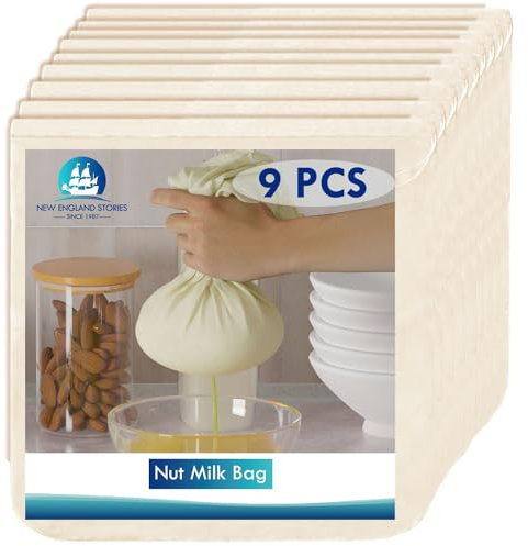 9 PCS Cheese Cloth Bag for Straining, 14x14 Inch Nut Milk Bags, 100% Cotton Unbleached Muslin Cloth Strainer for Cooking, Baking, Juicing, Cheese Making