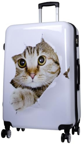 Trendyshop365 großer Reisekoffer Hartschale 77 cm - Katze weiß