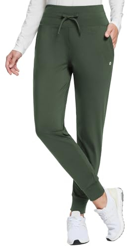 baleaf Pantalon de Jogging doublé en Polaire pour Femme - Taille Haute - Résistant à l'eau - Thermique - Pantalon de Course à Pied et de Yoga, Vert foncé, S