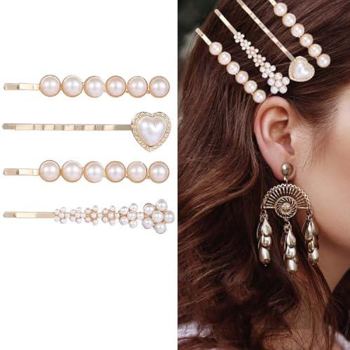 Jascatin 4 fermagli per capelli vintage con perle, stile retrò, con perle francesi, accessori decorativi per capelli per donne e ragazze