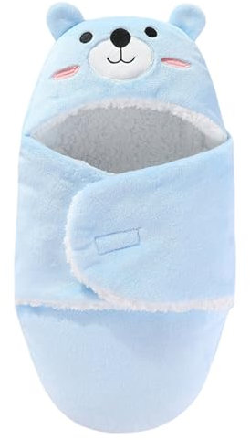 Baby Schlafsack Verdicken Baumwolldecken Plüsch Wickeldecken Niedliche Säuglingskleidung Winter Verdicke Warme Wickeldecken Babyschale für Jungen Mädchen Blau 1-3 Monate