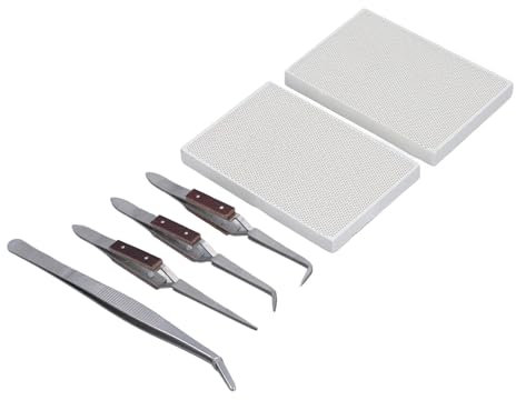 Kit de Soudure de Bijoux 6 Pièces, Pincettes à Souder, Planches en Céramique, Pinces Résistantes à la Chaleur, Fabriquées en Ponceuses à Quartz et en Acier Inoxydable pour la