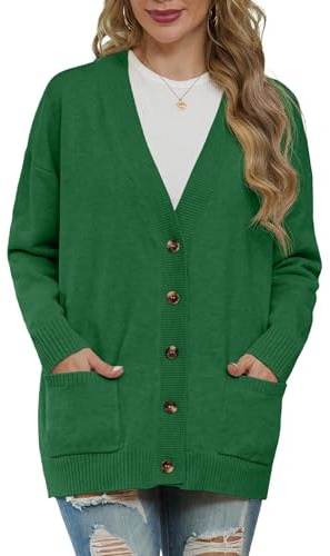 GRECERELLE Cardigan d'hiver en tricot à manches longues avec col en V boutonné et poche pour femme