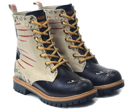 GOBY Long Boots - Handgefertigte Vegane Damenstiefel mit Print - Bequem - Langlebig - Multicolor Finish - Outdoor-Beständigkeit Mode-Booties - Angry Cat