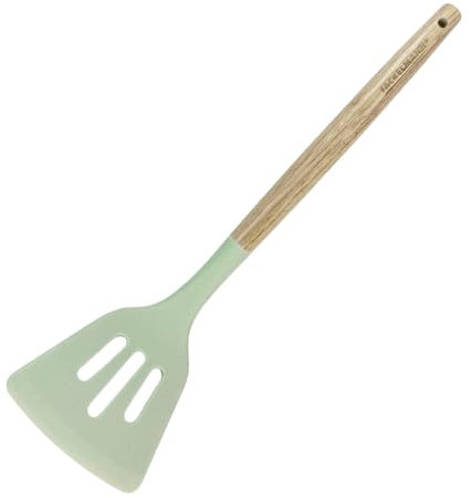 Fackelmann Paletta da cucina in silicone, spatola forata con manico in legno, temperatura massima consigliata 230°C, lavare a mano, dimensione 31,5x8x5cm, Linea Ocean
