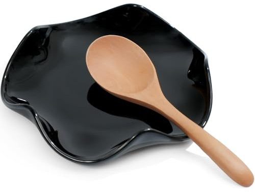 Poggiamestolo in Ceramica nero, porta cucchiaino da caffè, Porta Mestoli e Posate da Cucina, Repose per Cucchiai, Spatole e Utensili, per Piano Cottura e Tavolo, Lavabile in Lavastoviglie(nero, 13 cm)