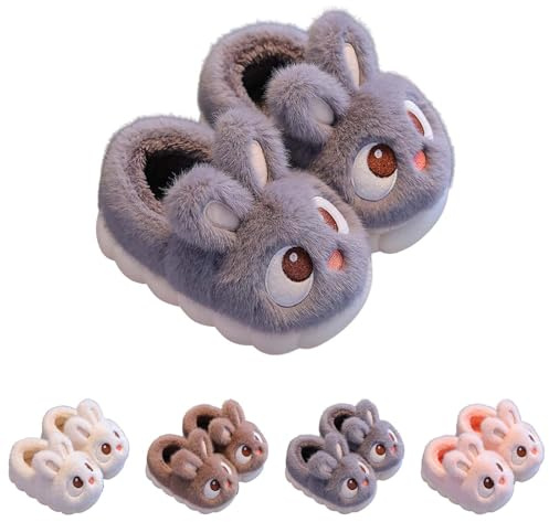 Baby Infant Fuzzy Slippers Cute Bunny Ear Foam Sole Non Slip Indoor Slippers Boys Girls Winter Warm Ankle Flat Soft Family Shoes Cotton Loungewear Shoes (Coffee, 37 Big Kids)