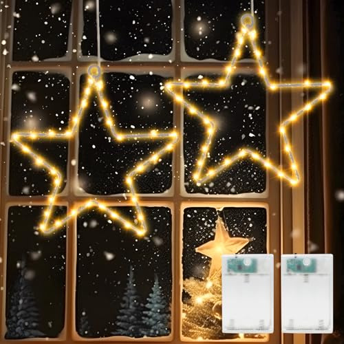 Liyade LED-julstjärnor, 2 stycken, 35 LED, timer | Batteridriven fönsterdekoration för jul, balkong, fest och bröllop