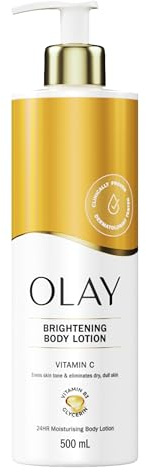 Olay Vitamin C Brightening Body Lotion, 24HR Moisturising Cream For Full Body Skin Care, Evens Skin Tone, With Vitamin C, Vitamin B5 B3, Glycerin, Smooth and Moisturised Skin, No Greasy Residue, 500ml