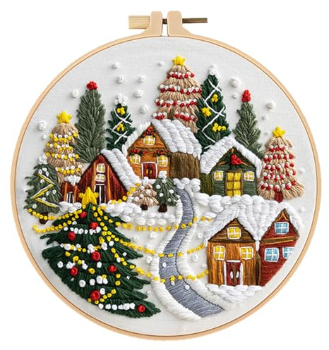 UJBVCX Kit de Broderie de Noël Broderie au Point de Croix Avec Cercles, Aiguilles, Fils Colorés, Motif de Plantes pour Décoration de Fête