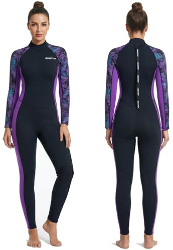 Owntop Women Wetsuit 3/2mm Neoprene Full Body Dive Suit, Back Zip Long Sleeve Wet Suits for Scuba Diving Surfing Snorkeling, Thermal for Cold Water with UV Protection