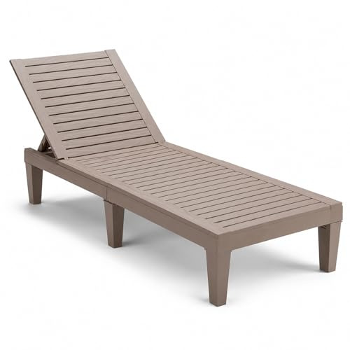 Lettino Prendisole Con Schienale Regolabile 5 Posizioni In Polipropilene Effetto Legno Sdraio Per Piscina Giardino Terrazza Spa Resistente Design Moderno 190 x 57.5 x 29 Cm Marrone