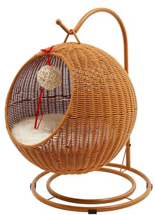 Treeisland Columpio para gatos independiente con cojín y tabla para rascar, color marrón amarillento