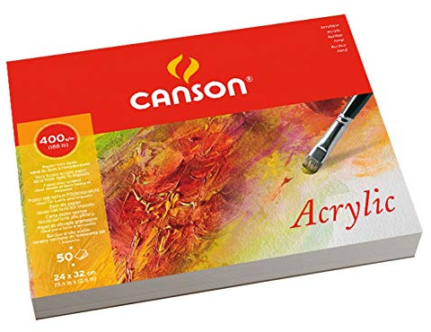 Canson Acrylic, Bloc Encolado, 24x32 cm, 50 Hojas, Grano Fino 400g