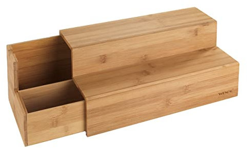 WENKO Bambus Treppe für Kaffee und Tee - Küchenregal mit Schublade, Bambus, 33 x 17.5 x 15 cm, Braun