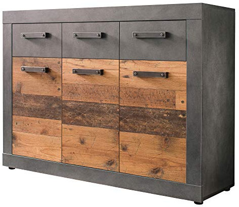 trendteam smart living - Indy - Kommode - Graphit Grau/Alteiche - 3 Schubladen, 3 Fächer - (BxHxT) 117 x 86 x 37 cm - Sideboard in rustikaler Optik